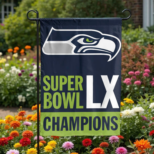 Seahawks Super Bowl Champions Garden Flag | Double-Sided Team Logo Banner | Weather-Resistant Polyester | Gift for Football F