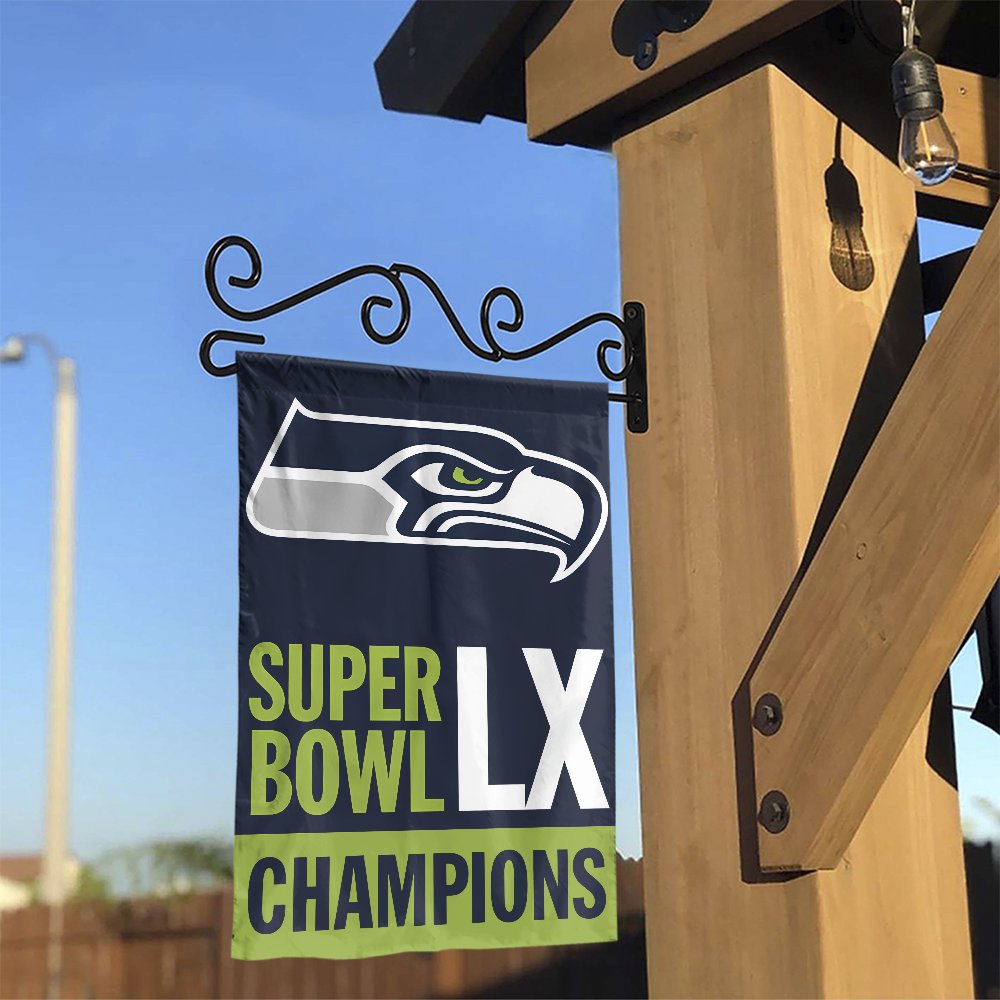 Seahawks Super Bowl Champions Garden Flag | Double-Sided Team Logo Banner | Weather-Resistant Polyester | Gift for Football F