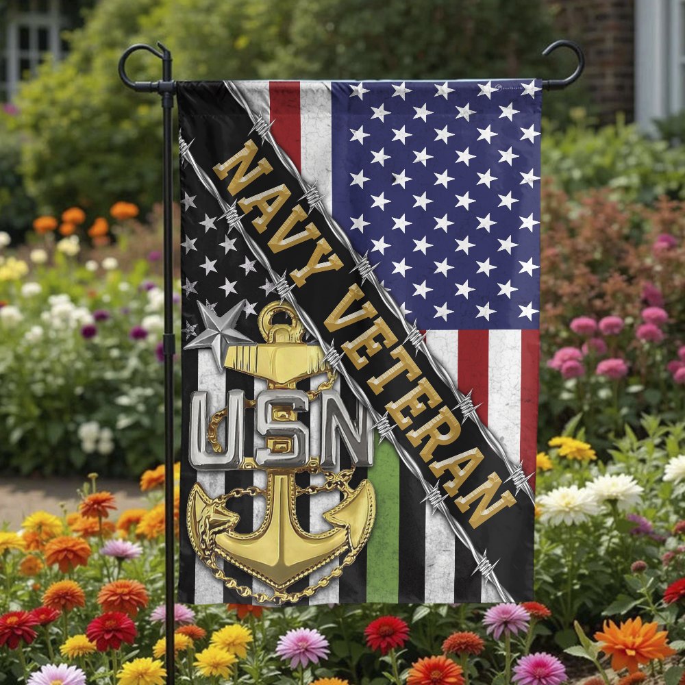 US Navy Veteran Garden Flag | American Flag with USN Anchor | Premium Double-Sided Polyester | Patriotic Military Gift & Outd