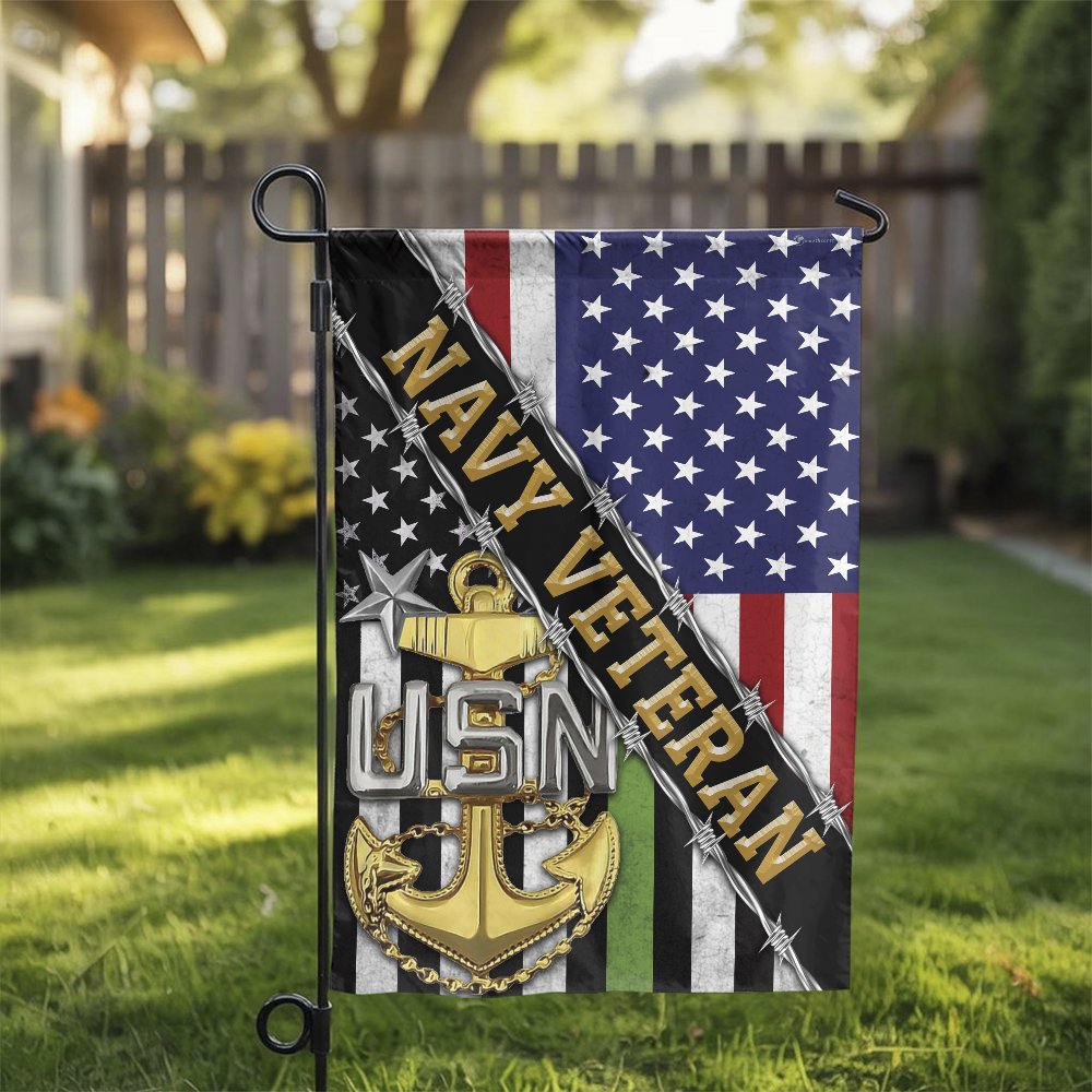 US Navy Veteran Garden Flag | American Flag with USN Anchor | Premium Double-Sided Polyester | Patriotic Military Gift & Outd