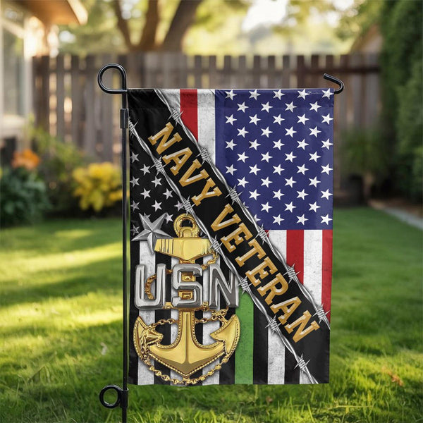 US Navy Veteran Garden Flag | American Flag with USN Anchor | Premium Double-Sided Polyester | Patriotic Military Gift & Outd
